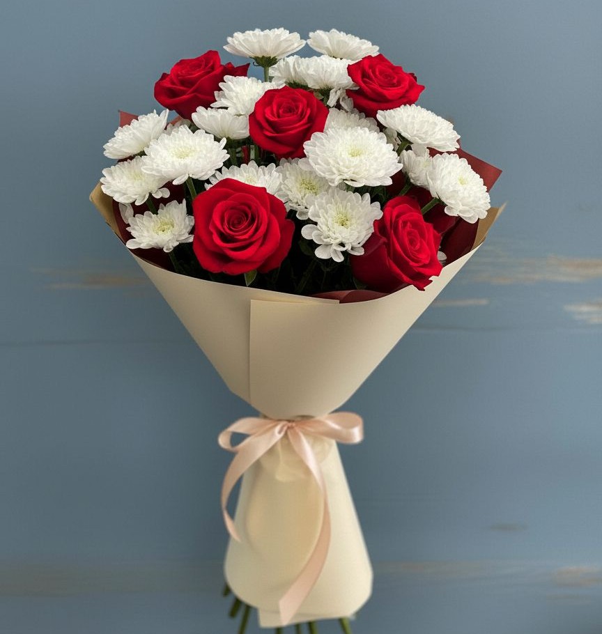 Букет цветов из: Розы и Хризантемы в Новой Майне