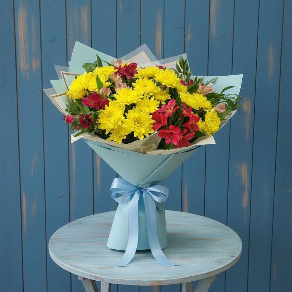Букет цветов из: Альстромерии и Хризантемы в Новой Майне