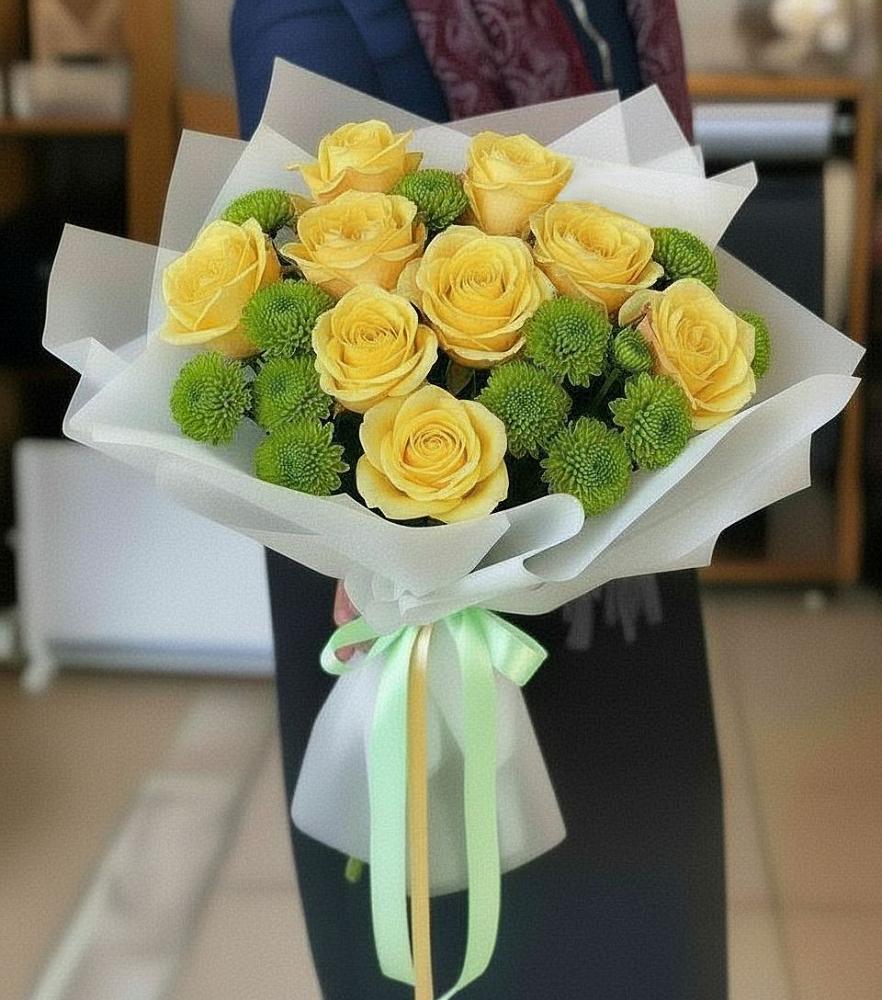 Букет цветов из: Хризантемы и Розы в Новой Майне