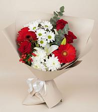 Букет цветов из:  Розы, Хризантемы, Герберы и Лилии в Новой Майне