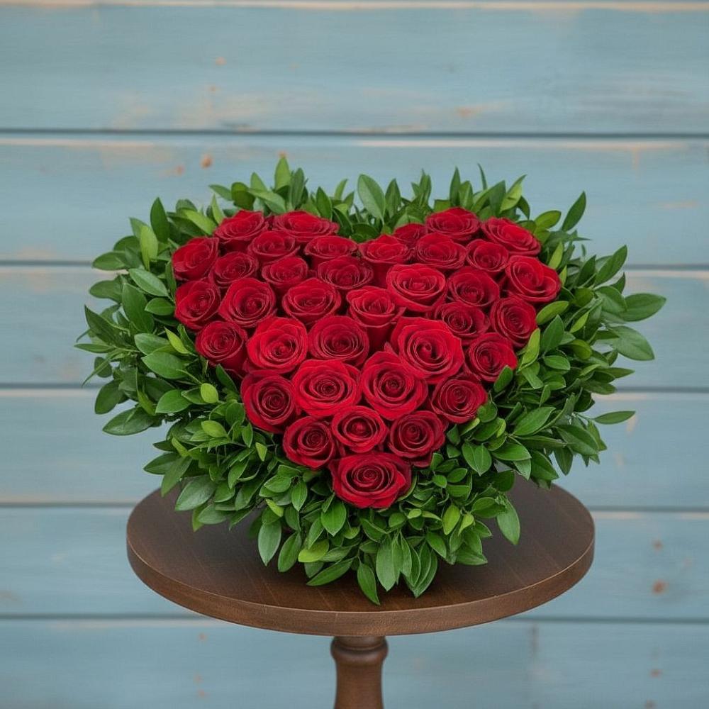 Цветочная композиция из Розы в виде сердца в Новой Майне