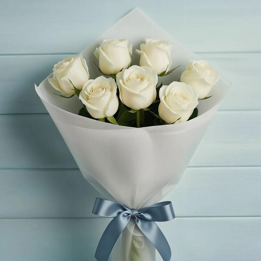 Букет 7 Белых роз Эдлесс Лав в Новой Майне