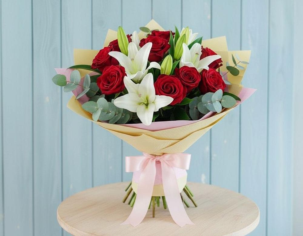 Букет цветов из: Лилии и Розы в Новой Майне